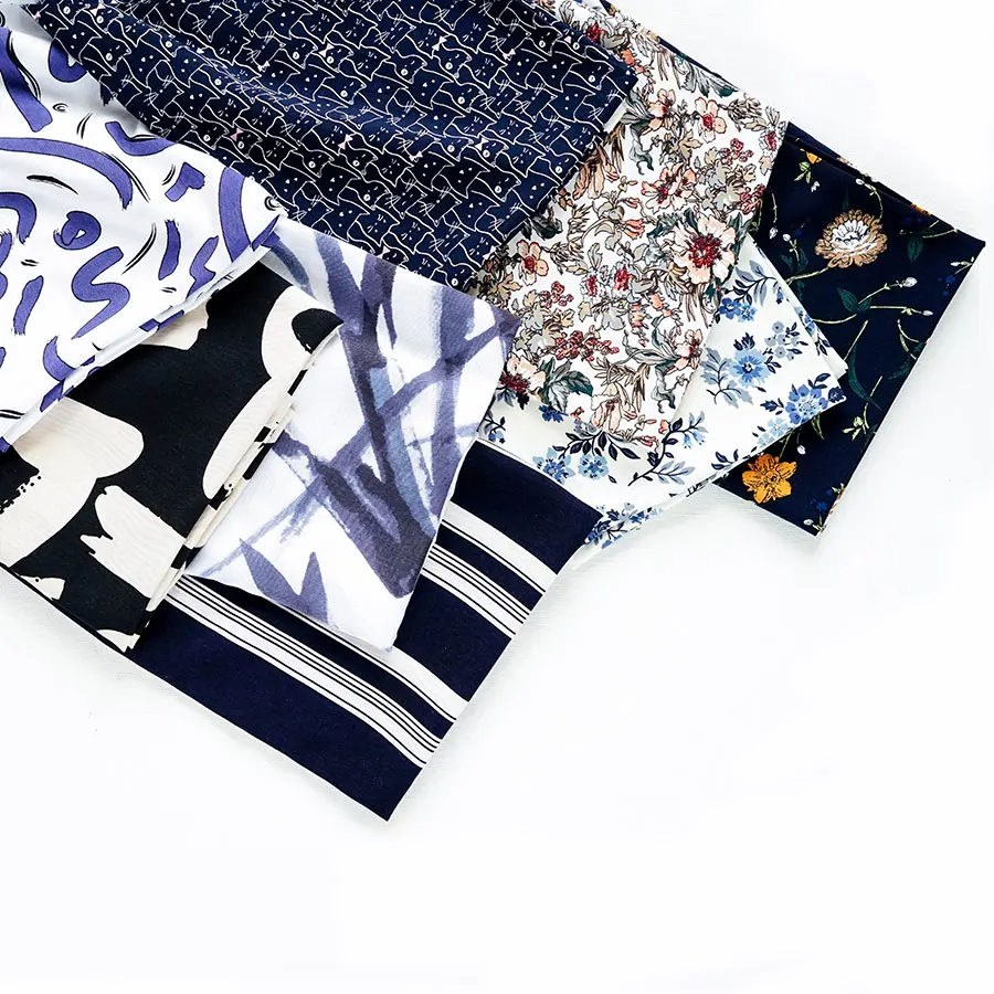 

140x50cm Viscose Fabric Floral Bow Cats Purplish Blue Bottom TSUMUGI Cotton Cloth, Diy Summer Clothes Clothing Pajamas Lining