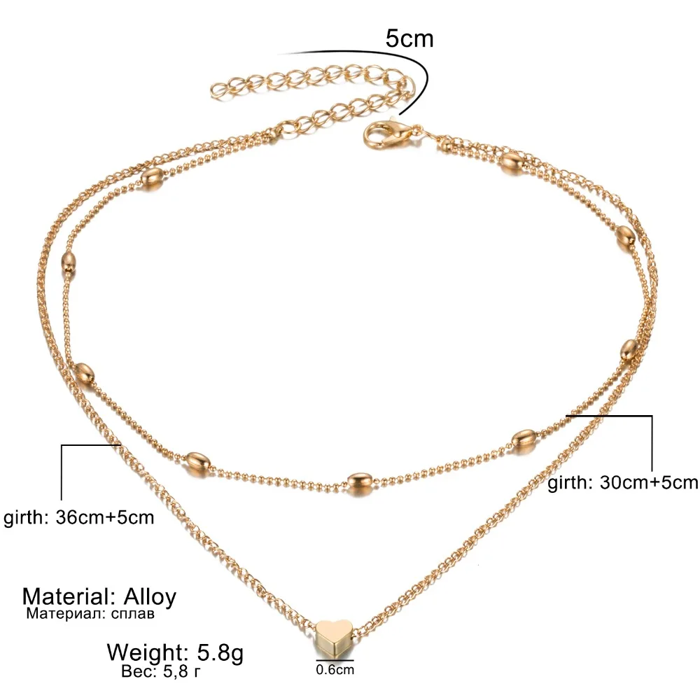 Новая мода золото серебро цвет ювелирные изделия в форме сердца ожерелье s& Подвески двойная цепь колье ожерелье воротник женские ювелирные изделия подарок