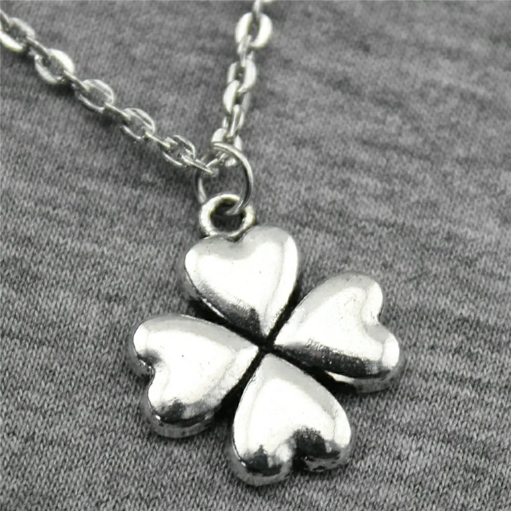

2019 Fashion Antique Silver Plated 20x17mm Clover Pendant Necklace Female Jewelry Necklace