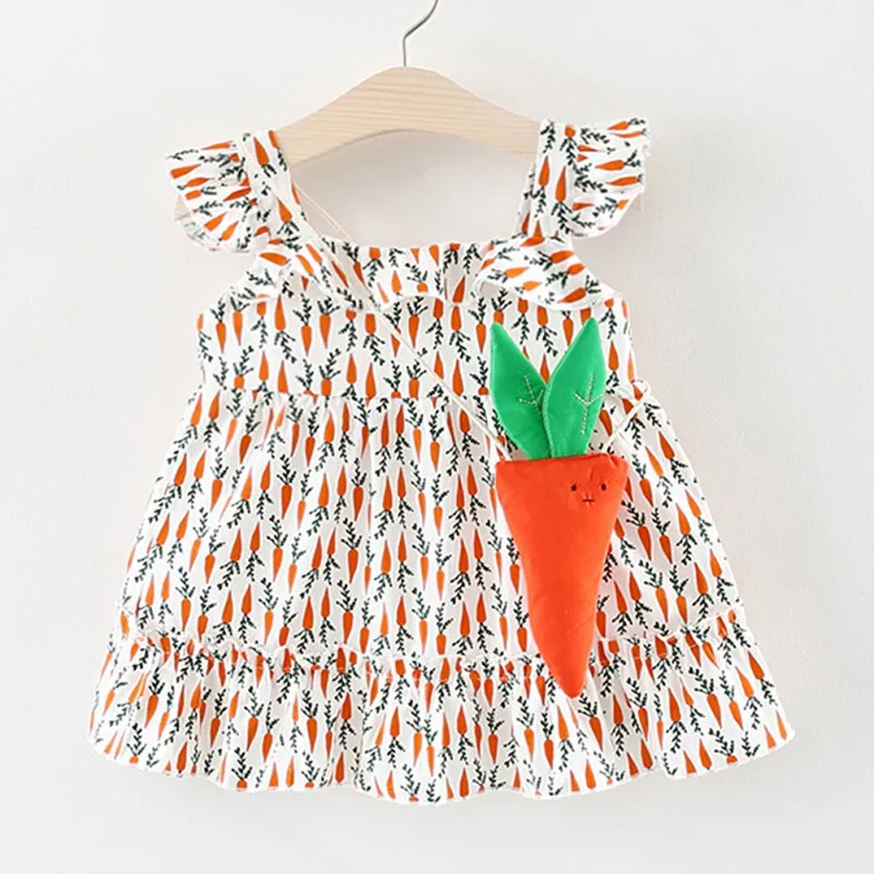 

Summer Baby Dress Cute Girl Radish Print Dress Flying Sleeve Petal Collar Mini Sundress Casual Kids Dresses New