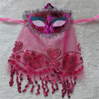 

6pcs sell high quality 6 kind color select Masquerade Women Fashion Veil Upper Half Face Mask Halloween Masquerade party mask