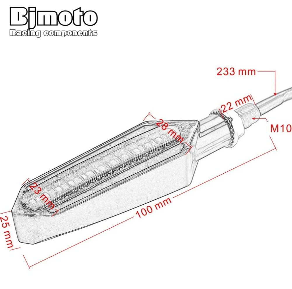 BJMOTO 24 светодиодный индикатор поворота мотоцикла мигалки 12 в три использования последовательный DRL мигающие стоп-сигналы Предупреждение льная лампа