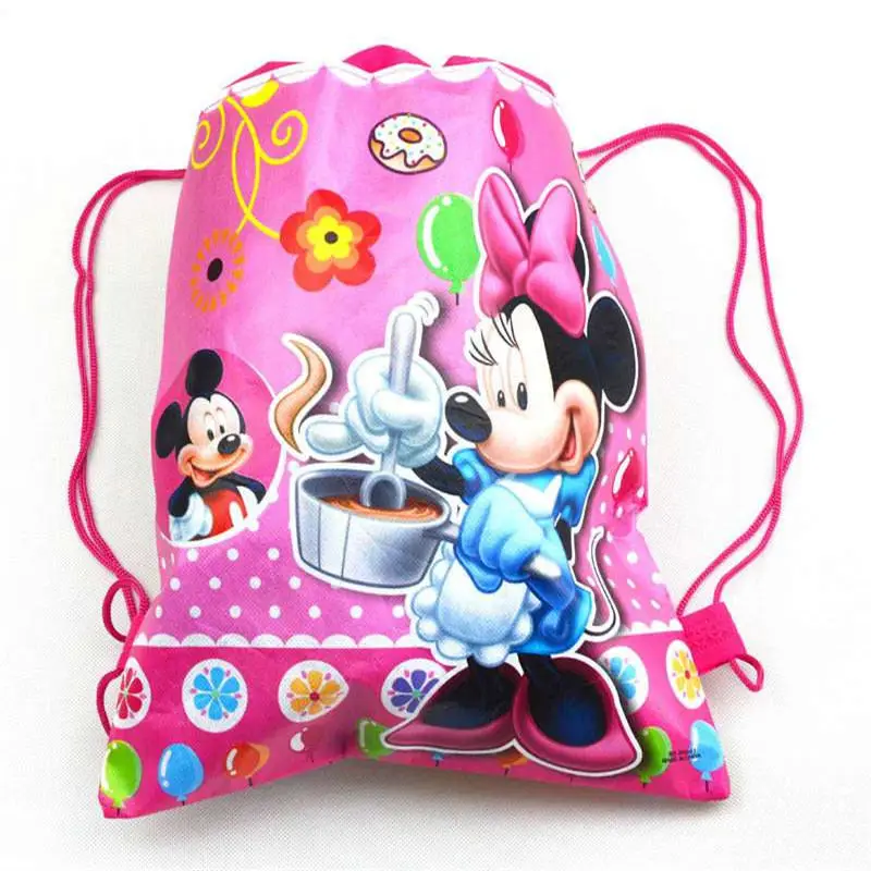 Disney 10 шт. Forzen Moana Белоснежка Минни Микки Маус Автомобили Принцесса София нетканые ткани Drawstring рюкзак, сумка для покупок - Цвет: Minnie Mouse-4