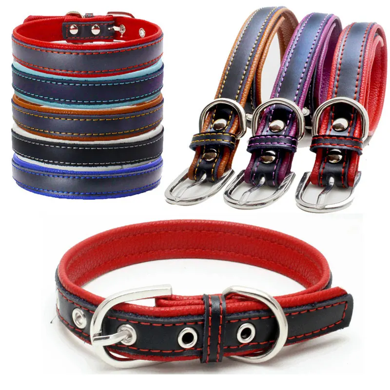 

Genuine Leather pet dog Collar Cats Collars Double Layers Handmade for Cat Kitten collar para gato mascotas