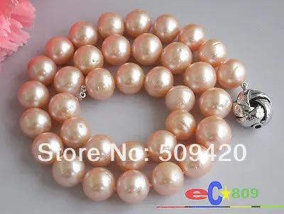 

Free Shipping >>>>>HUGE REAL 17" 14mm ROUND PINK FRESHWATER PEARL NECKLACE