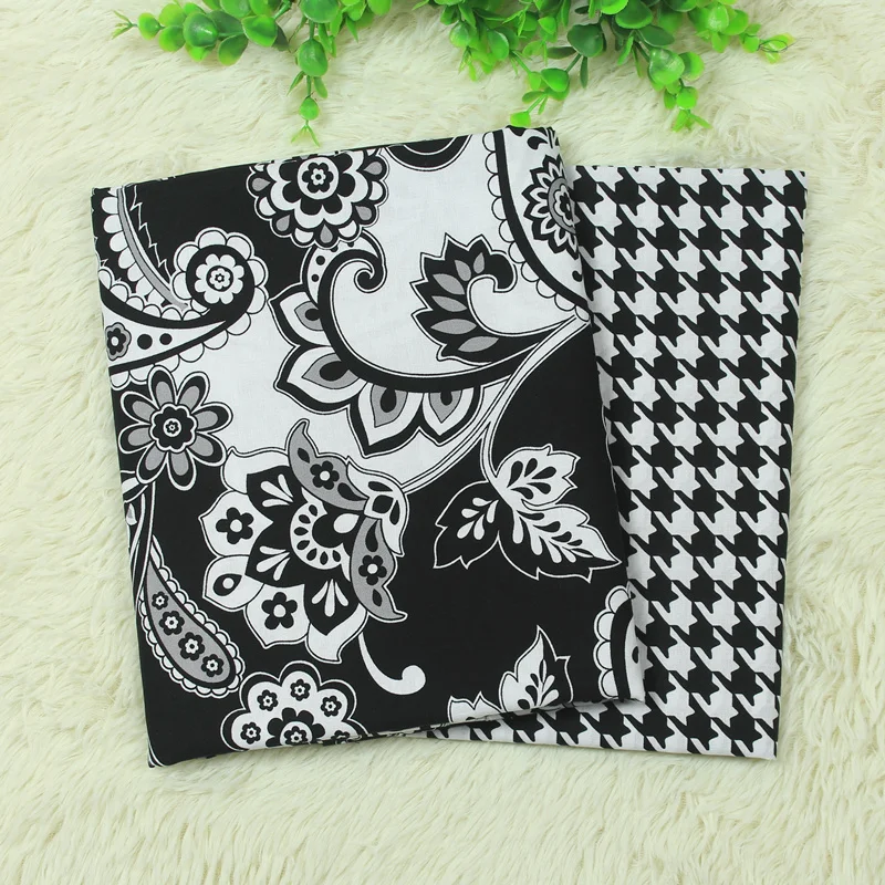 100 Cotton Patchwork Black White flower& Houndstooth Printed VB