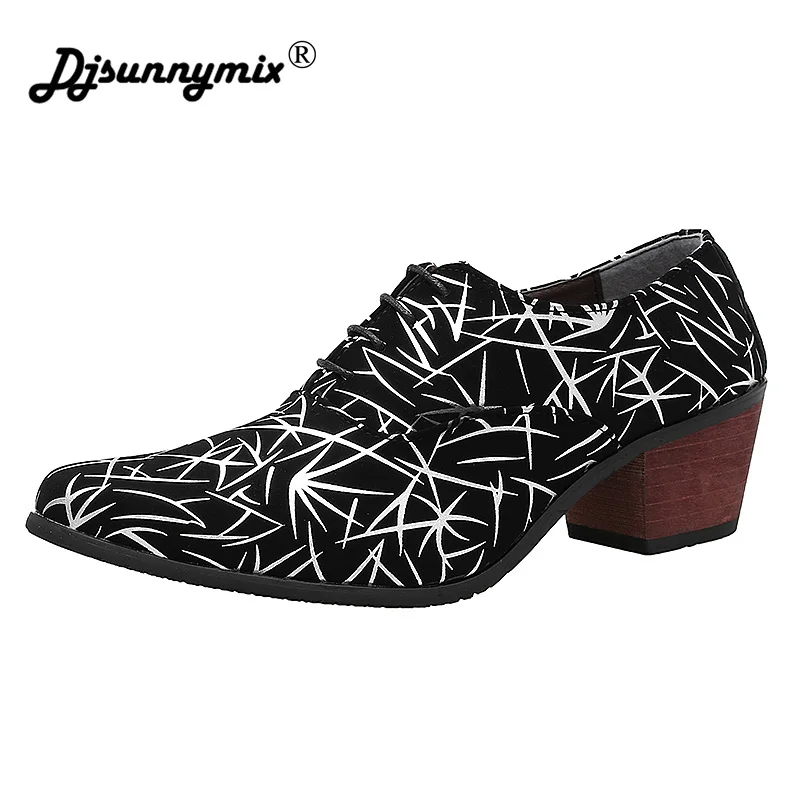 

New Men Formal Shoes Pointed Toe Fashion Men Oxfords British Style High Heels 6.0 cm Lace Up Zapatos Hombre Male Footwear