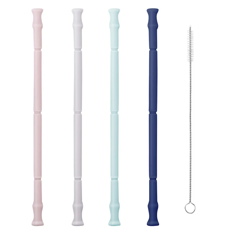 

UPORS 4Pcs/Set Collapsible Straw Reusable Silicone Drinking Straws with Cleaning Brush Food Grade Folding Straw Bar Accessories