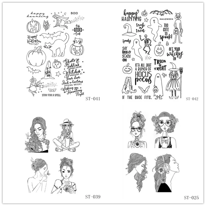 

AZSG Halloween Witch Ghost American Style Girls Clear Stamps For DIY Scrapbooking/Card Making Decorative Silicon Stamp Crafts