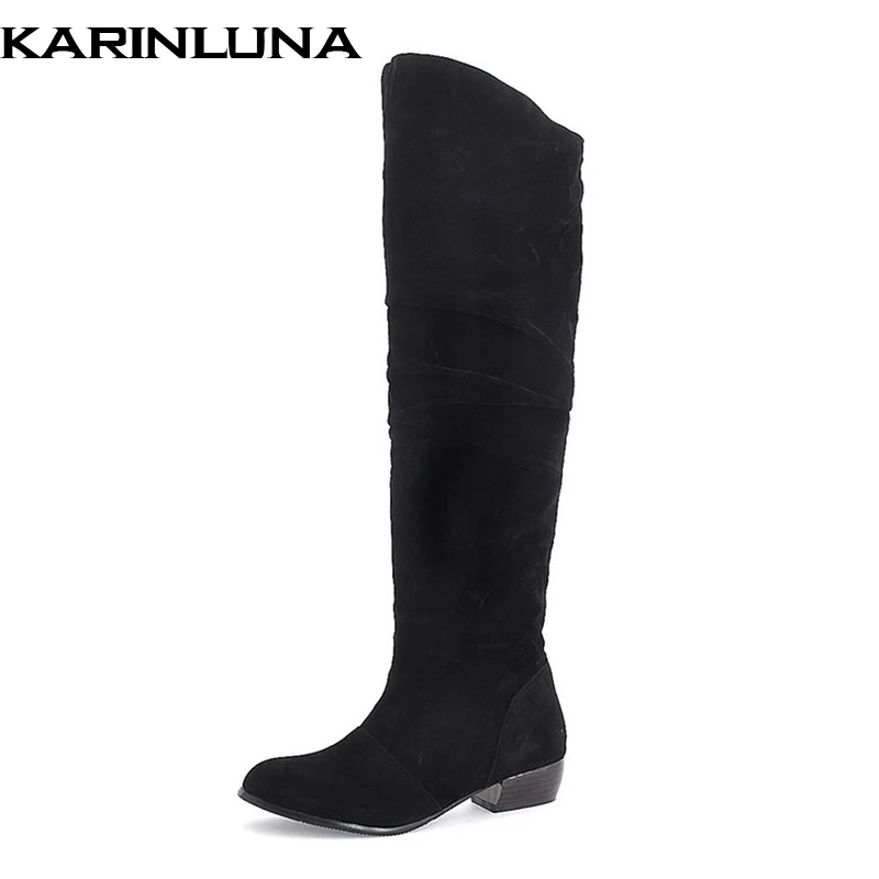 

KARINLUNA new arrivals dropship large size 43 leisure chunky heels women's Boots Shoes autumn slip on knee high Boot shoes woman
