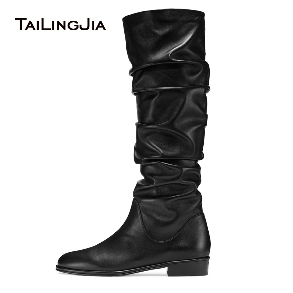 womens black flat knee high boots