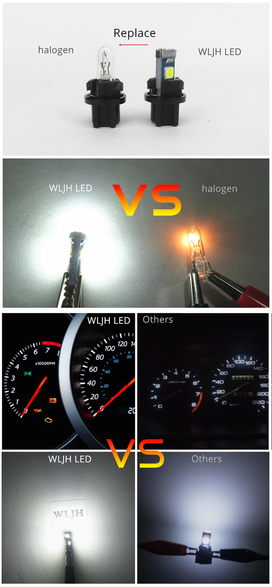 Lâmpada de Tomada para Painel de Carro Luz de Led Pc74 para Painel de Instrumentos de Carro para Honda Wljh Accord Civic Cr-v Crx Odyssey Prelude S2000 t5 7 wljh, luz de led t5 pc74 para