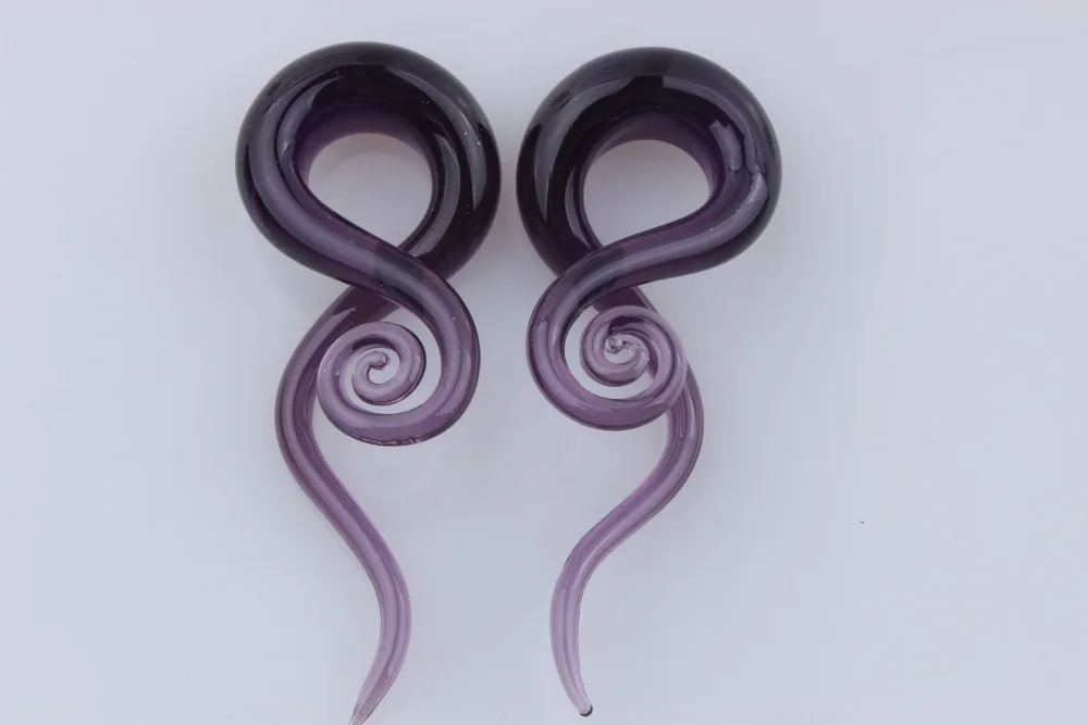 Пара фиолетовых пирекс стеклянных ушей спиральные конусные пирсинг твист туннель пробки расширитель ювелирные изделия ушные измерители вес Вешалка 5 мм-12 мм