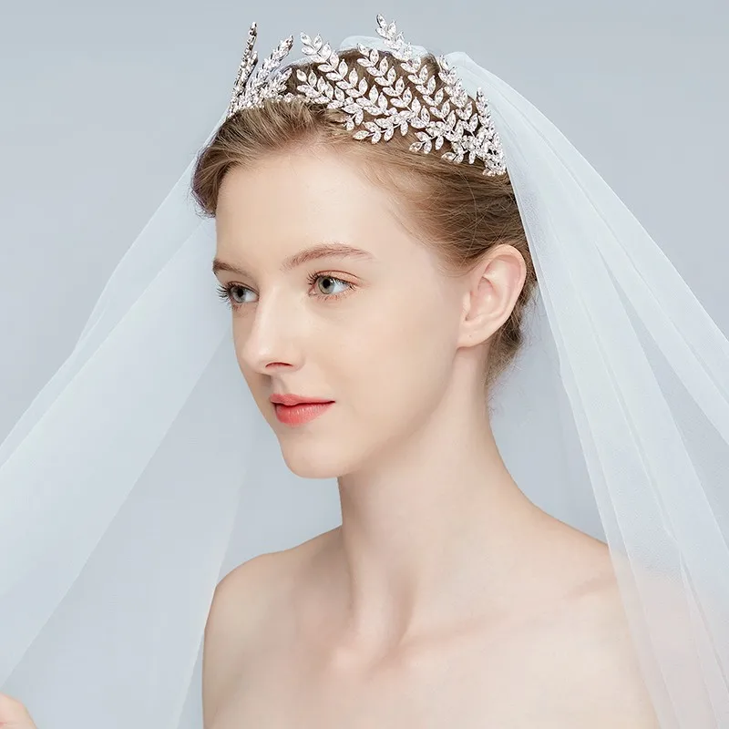 

Dower me Luxury Crystal Bridal Silver Crown Wedding Tiara Headband Women Prom Hair Crowns Accessories Headpiece