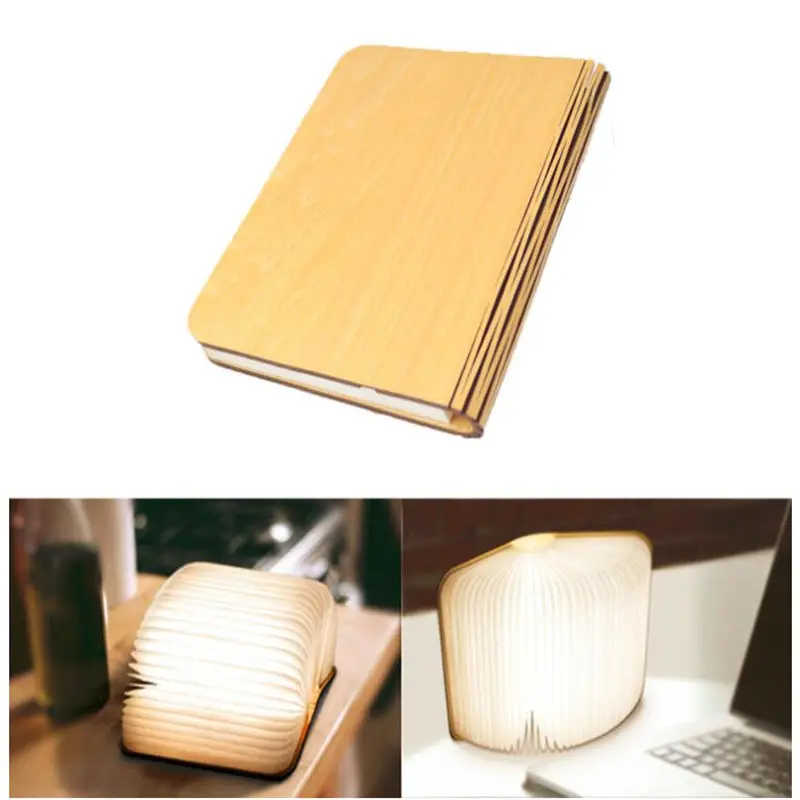 Инновационный USB Перезаряжаемые светодиодный складная деревянная книга Форма Настольная лампа Ночной светильник книга светильник для украшения дома теплый белый светильник