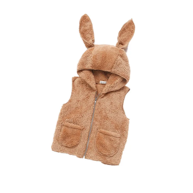 

Autumn infant Baby Vest For Girls Vest 3D ear cute lolita Kids Waistcoat Hooded Worm Children Clothing worm zip rabbit bunny