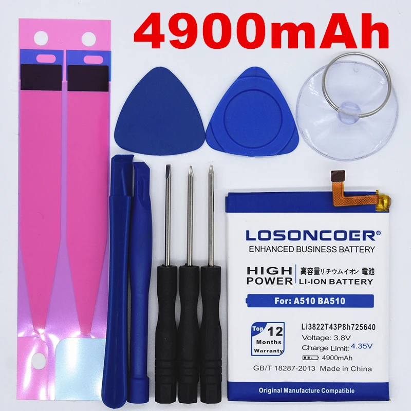 

100% Original LOSONCOER 4900mAh Li3822T43P8h725640 Battery for ZTE Blade A510 BA510 Cell Phone Battery +Gift tools