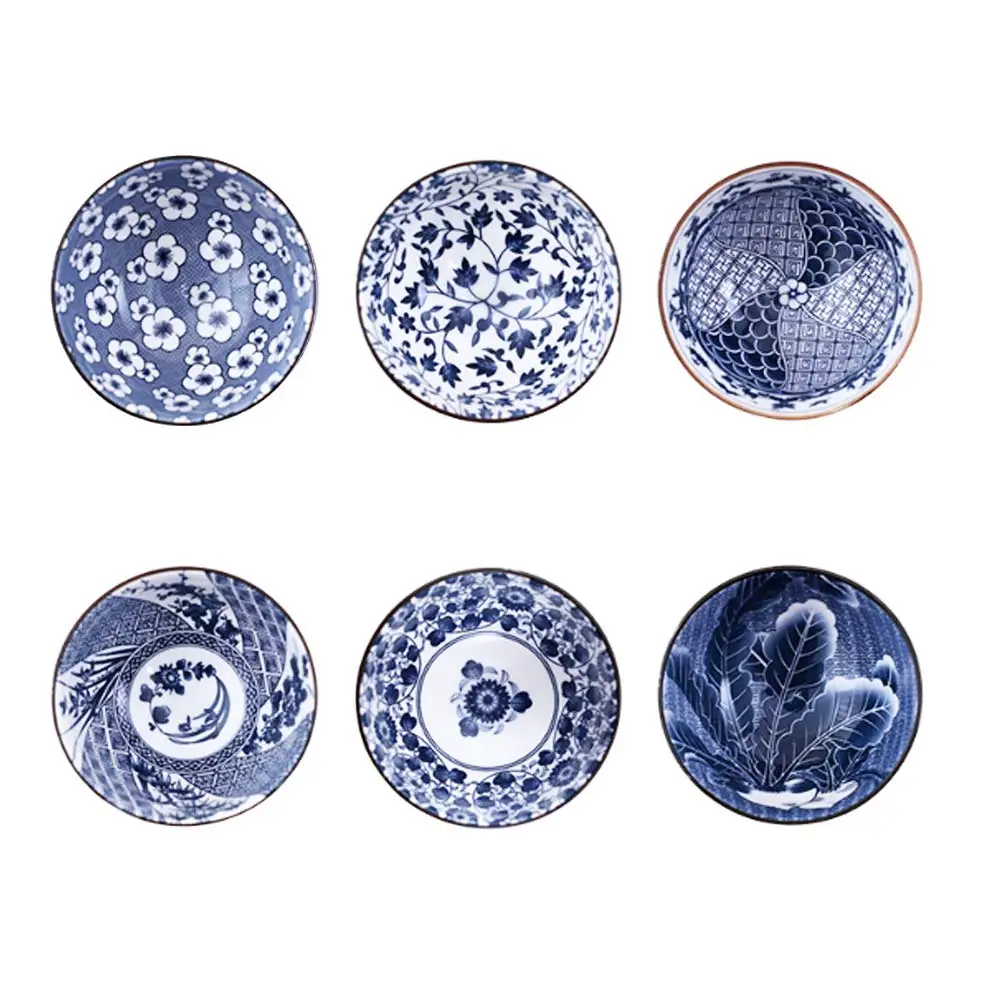 6pcs/4pcs Chinese Style Classical Ceramic Blue And White Kitchen Rice Bowl Big Ramen Soup Bowl free shipping