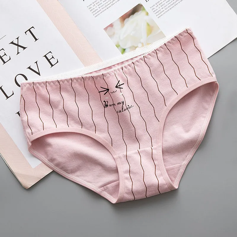 Cartoon Panty Striped Letters Print Underwear Women Cotton Panties Ladies Sexy Lingerie Girl Briefs