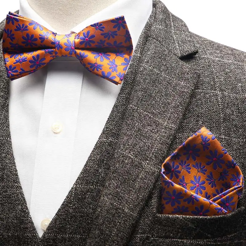 Цветочные полосы проверить точка турецкие огурцы, жаккардовый мужской бабочка галстук-бабочка карман квадратный носовой платок костюм с платком набор аксессуаров - Цвет: YW2B-021