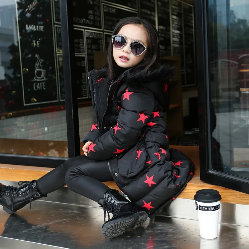 

Casual Printed Long Hooded zipper Jackets Children's Clothing Girls Winter Jacket Cotton Kids Girl Jacket 6 8 10 12 14 Years