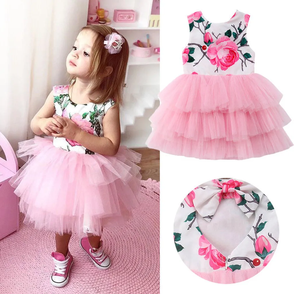 

HOOLER Baby Girls Party Dress Lace Tulle Flower Wedding Gown Fancy Birthday Outfits Children Designs Kids Clothes Casual Wear
