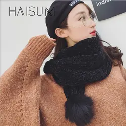 2018 взрослых твердого шарф продажи новый зимний шарф Haisum новости моды милый мяч дизайн имитация теплый платок Для женщин толстый вязаный W036