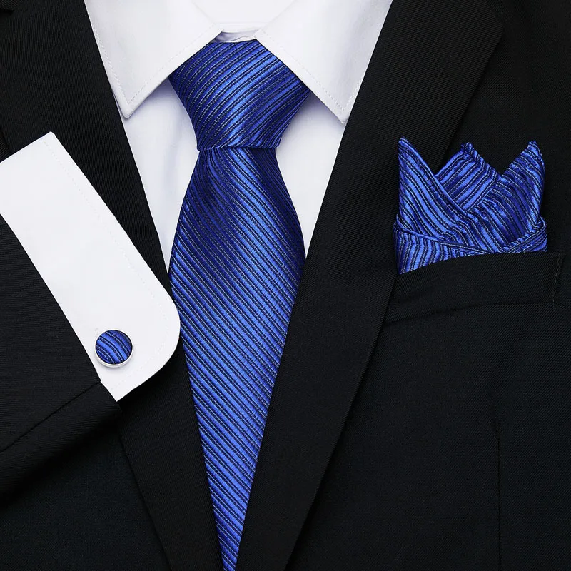 

New Design Tie Set 100%Silk Jacquard Woven gravata Silk Tie Hanky Cufflinks Necktie Sets For Wedding Party Men