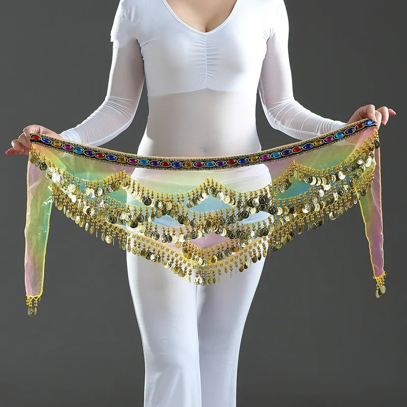 

New Style Belly Dance Belt Newest Multi-color Yarn 328 COINS Belly Dancing Belt Scarf Bellydance Waist Chain Hip Scarf