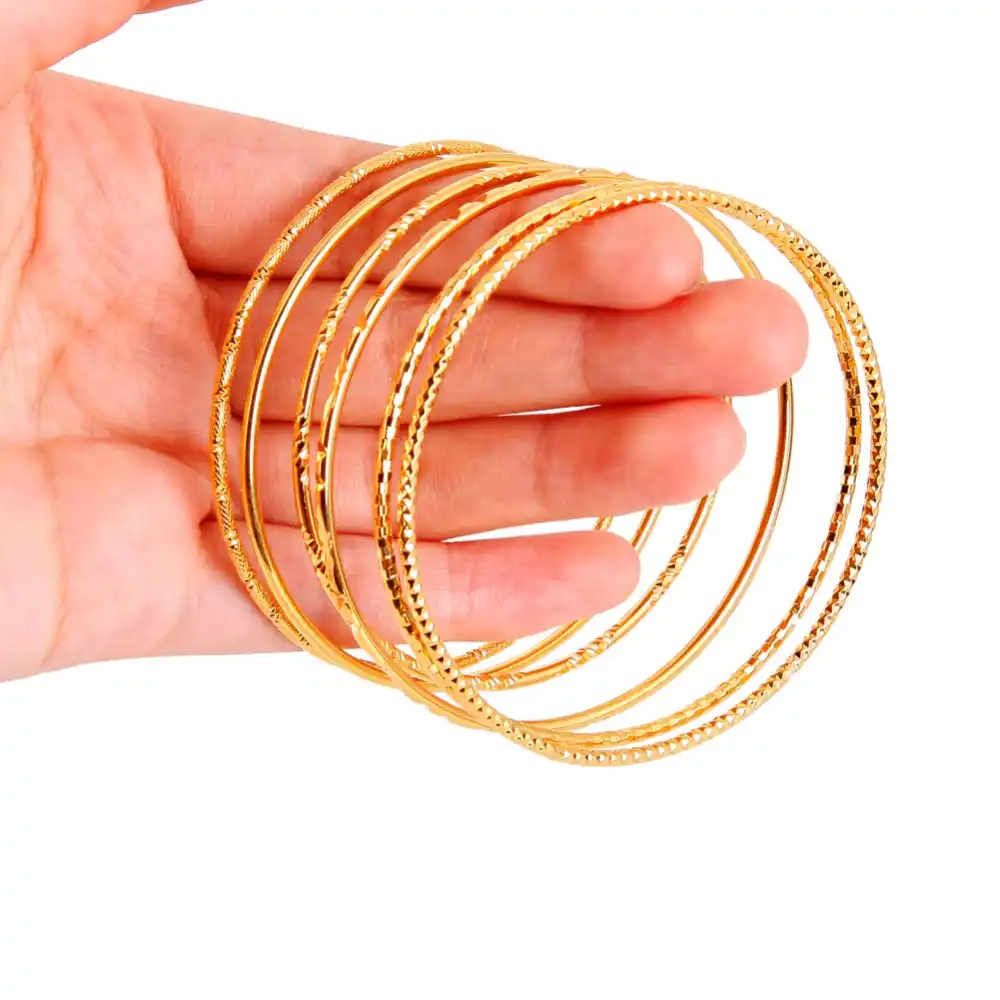 1 Pc Women's Luxury Dubai Gold Bangle 2mm Thin Bracelet Gold Big