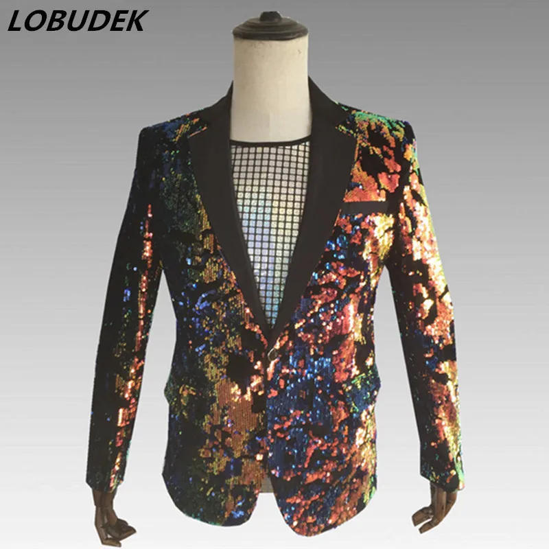 Shining Reflective Sequins Jacket Blazers Tide Slim Sequined Coat ...