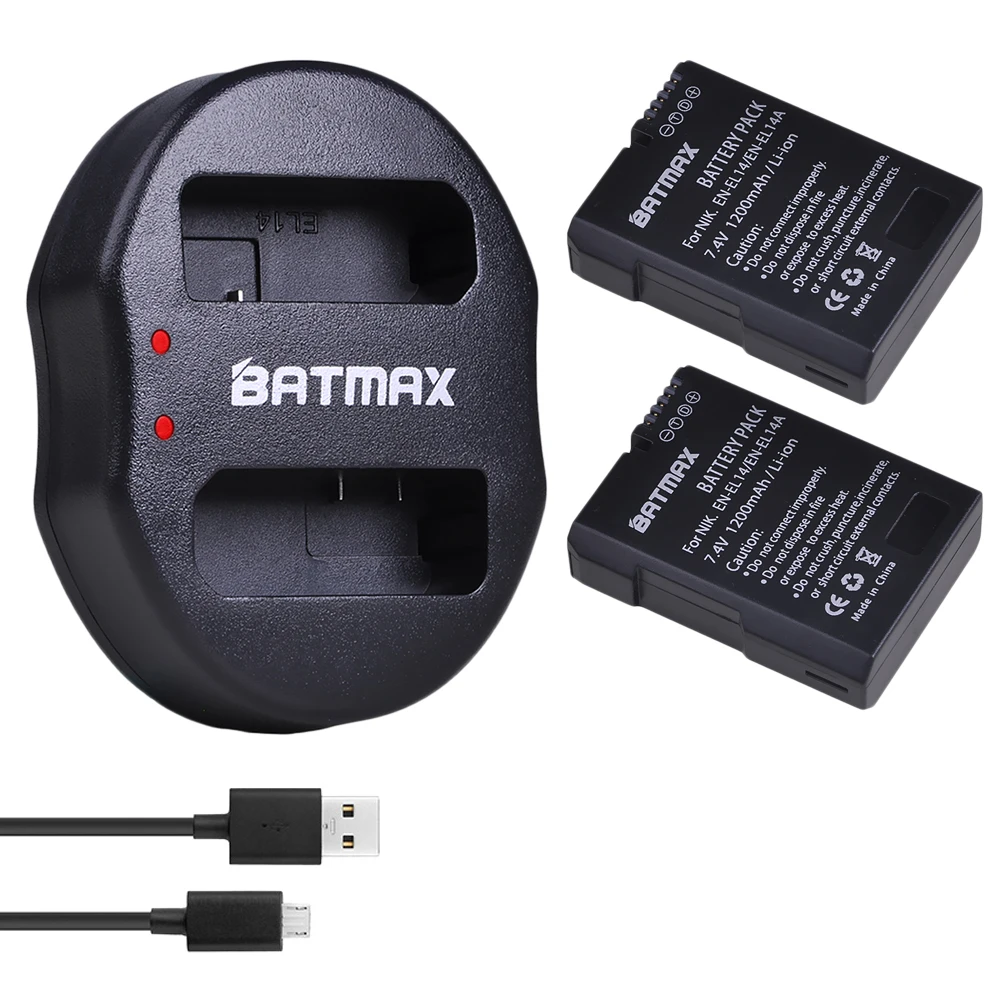 Batmax 2 шт. EN EL14 EL14A аккумулятор камеры akku + USB двойное зарядное устройство для Nikon P7800