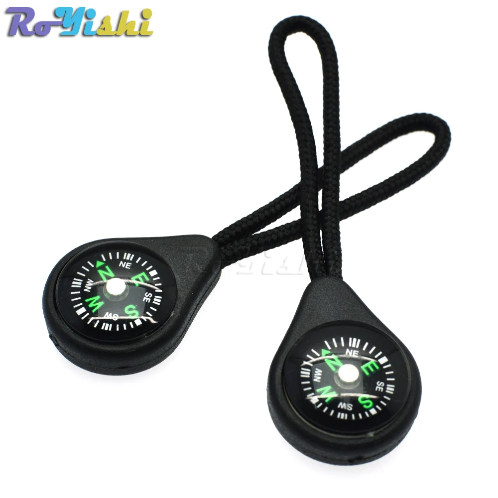 

5pcs/pack Compass Zipper Pull With Strap For Backpack Gym Suit Garment Accessories Black