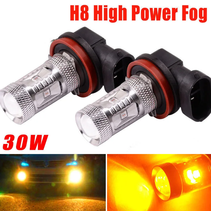 

2x 3000K Amber Yellow High Power 30W H8 LED Fog Driving DRL Light 12V