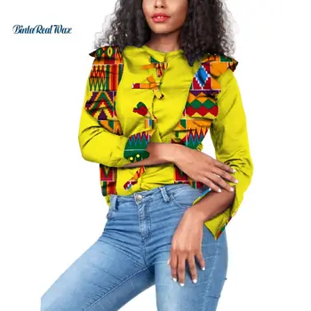 

Dashiki Women African Clothing Top Shirt Bazin Riche African Print Draped Bow-tie Button Top Shirts African Women Clothes WY3677