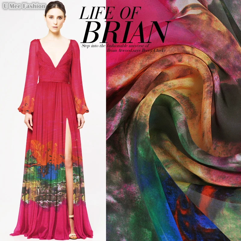 

SC128 100% Silk Chiffon/ Bohemian Iridescent Color / Silk Fabric Mulberry Silk Thin/ Width 1.42yd Thickness 6mm