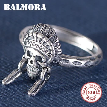 

BALMORA 100% Real 990 Pure Silver Jewelry Ancient Egypt Vintage Skull Ethnic Open Rings for Men Accessories Anillos SY21229