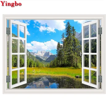 

diamond painting Sunny Lake and Blue Sky Scenery cross stitch Square round mosaic rhinestone embroidery Window view home decor