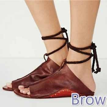 

Plus Size 35-43 Flats Sandals Lace Up Women Sandals 2018 Summer Women Shoes Casual Leather Flip Flops Summer Sandals Women