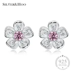 SILVERHOO 925 пробы серебро розовый Изыск Пуссеты Маргаритка серьги для Для женщин Аутентичные Роскошные ювелирные изделия подарок Лидер продаж