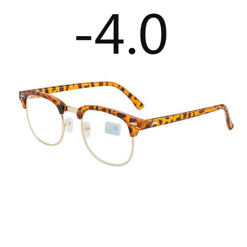 0,5-1-1,5-2-2,5-3-3,5-4 заклепки очки для близорукости с градусом женские мужские короткие-очки для коррекции зрения черная оправа зеленая пленка с покрытием - Цвет оправы: bright leopard -4.0