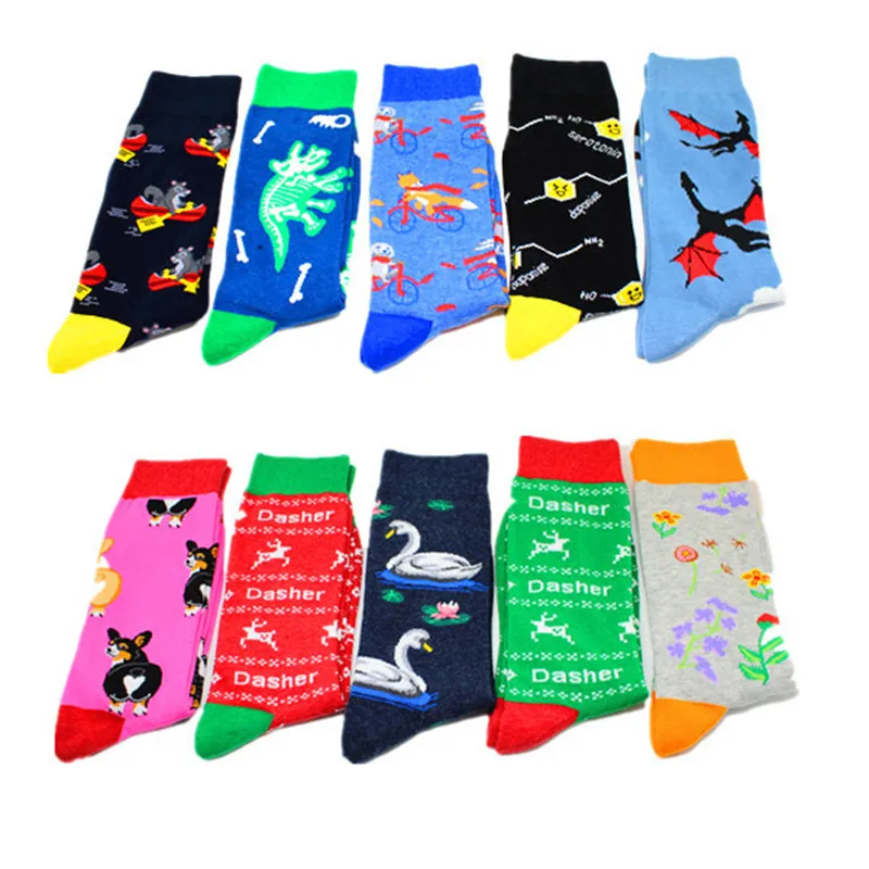 New Fashion Corgi Swan Elk Animal Crew Socks Cute Funny Christmas Long Skate Socks For Large Size Men