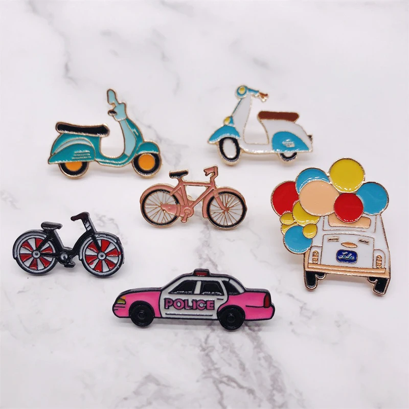 

Cartoon Enamel Brooches Fashion Bike Bicycle Car Alloy Button Badges Pins Shirt Bag Hat Jewelry Trinket For Friends Kids