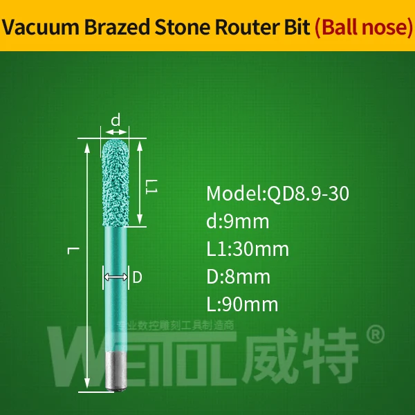 Weitol 6 мм/8 мм хвостовик пайки Камень Гравировка Биты мрамор резьба инструменты ЧПУ фрезы камень фрезы - Длина режущей кромки: QD8.9-30