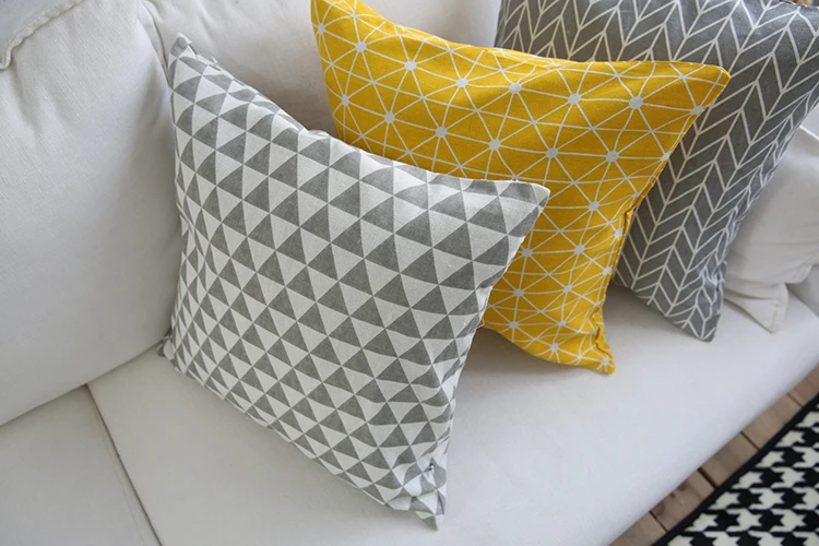 Наволочка для подушки в скандинавском стиле с геометрическим рисунком, льняная хлопковая наволочка для подушки, желтый серый домашний диван, декор 60x60 см