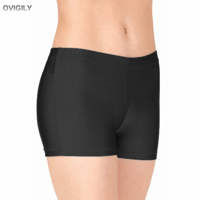 OVIGILY Black Womens Nylon Dance Shorts Girls Rave Booty Shorts