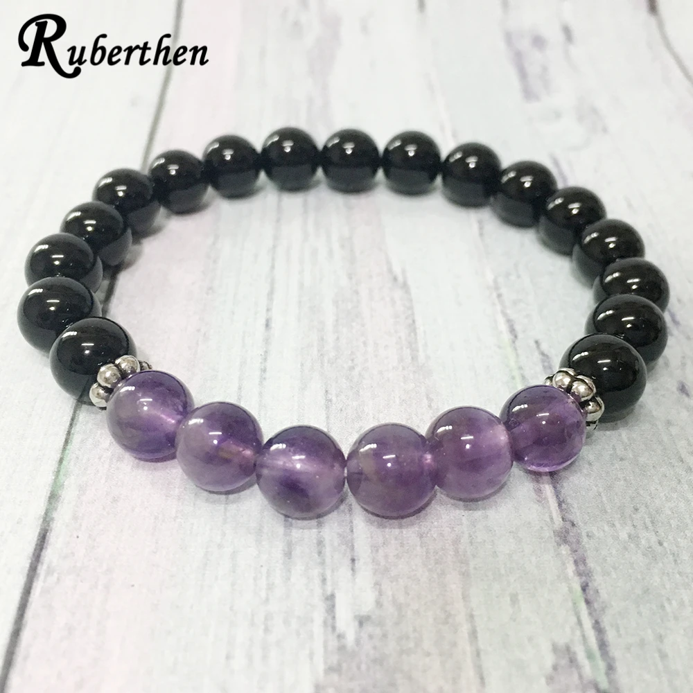 Ruberthen A Grand 8 мм Черный Кристалл Оникс Браслет фиолетовый Amethys t браслет