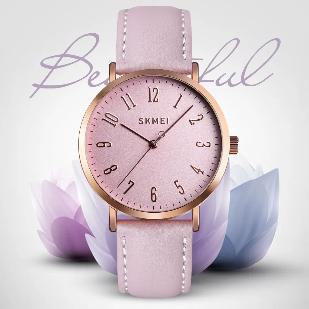 

SKMEI Women's Watches Fashion Ladies Watches For Women Leather Clock Dress Waterproof Quartz Wristwatch Luxury Relogio Feminino