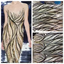 1 ярд Белое золото с черной смешанной черной сеткой 3 мм блестки вышивка 51 дюймов кружева ткани по двору платье ткань 6 цветов