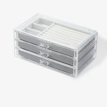 Многослойная коробка-органайзер для ювелирных изделий, прозрачная пластиковая шкатулка-органайзер для колец/ожерелий/часов - Цвет: Beige